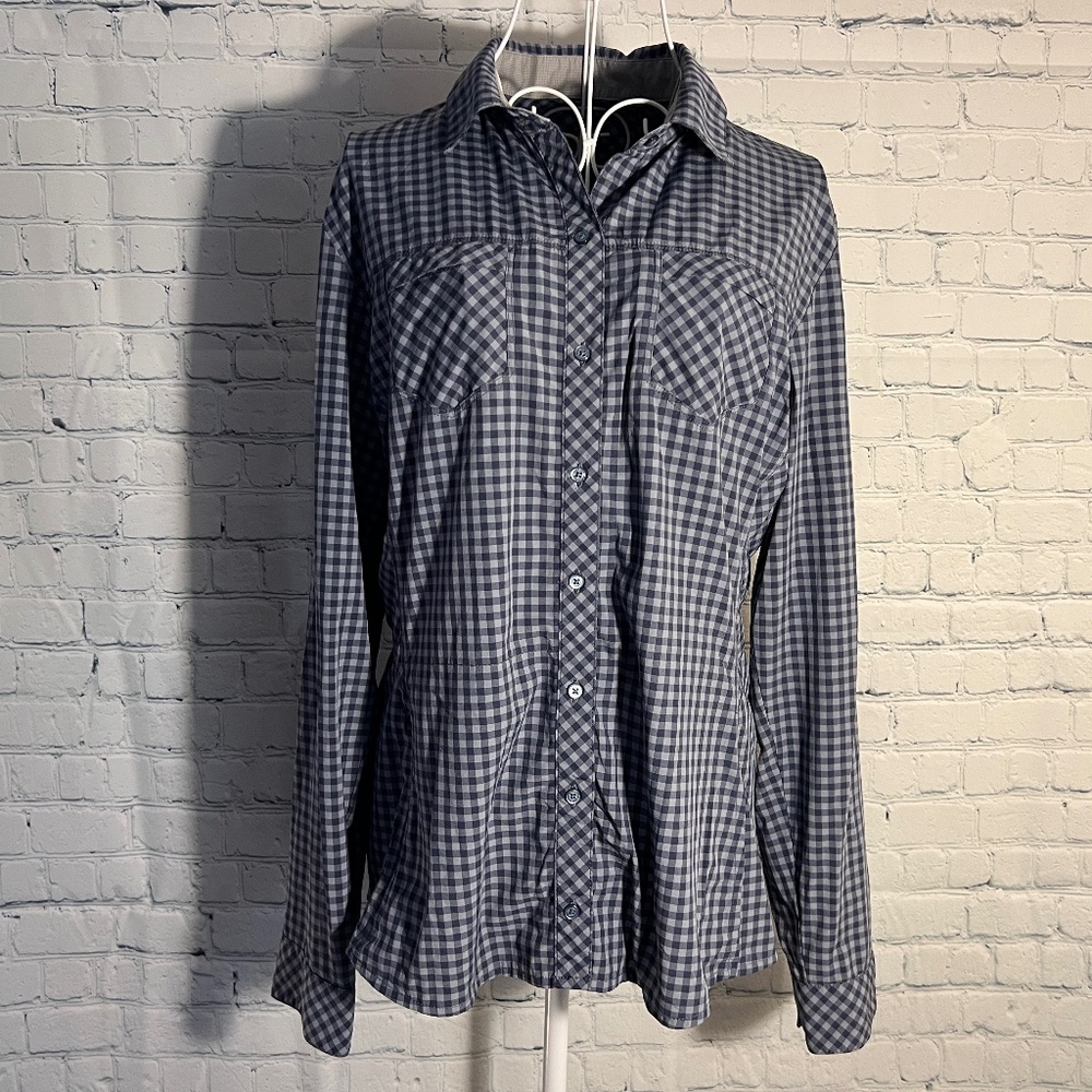 Kuhl Women's Button Up Long Sleeve Blue Plaid Hiking Shirt